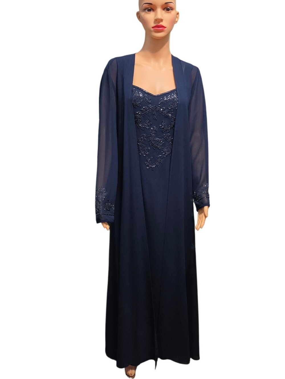Poly USA Vintage Two Piece Navy Blue Formal Jacket Dress Mother Of The Bride L